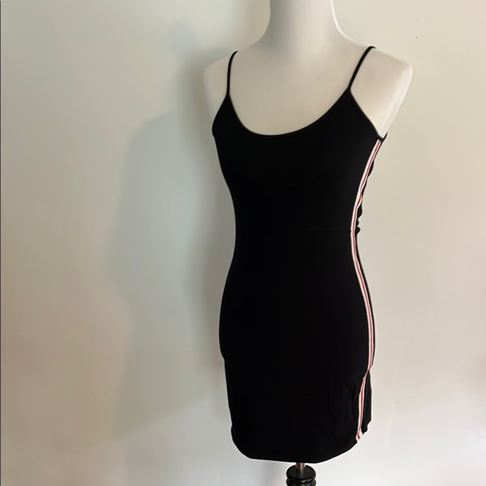 Brandy Melville Black Mini Dress with red/white Stripes on sides